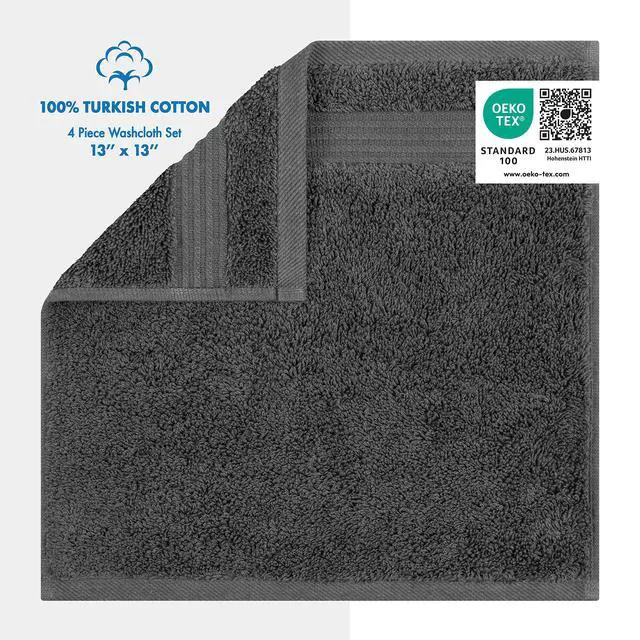 Alt view image 2 of 6 - 100% Cotton Turkish Towel Set, Soft Absorbent Quick Dry, 4 Piece Washcloth Set, Dark Gray