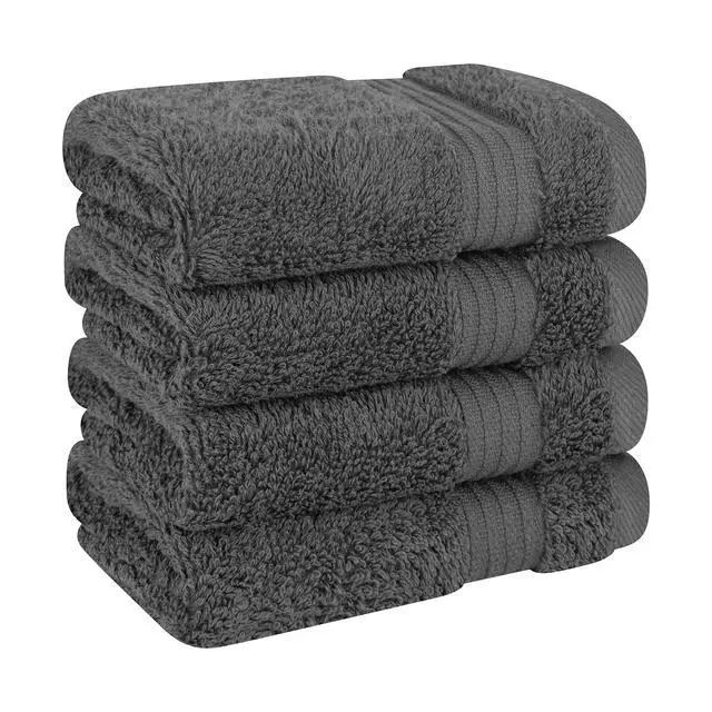 Alt view image 3 of 6 - 100% Cotton Turkish Towel Set, Soft Absorbent Quick Dry, 4 Piece Washcloth Set, Dark Gray