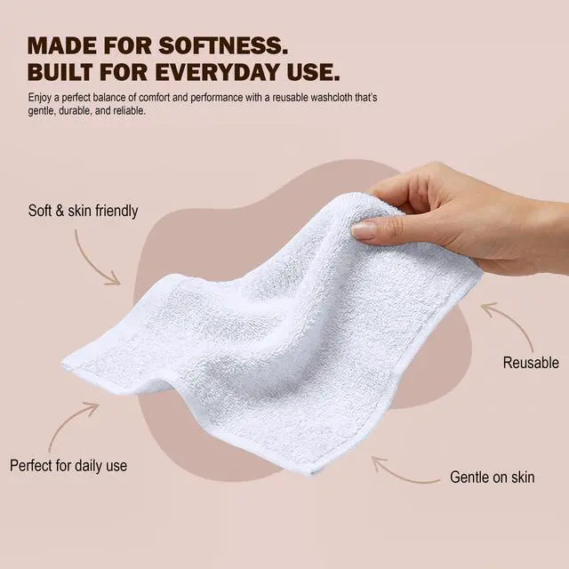 Alt view image 4 of 7 - 12 Pack Washcloths, 12x12 in, 100% Cotton, White