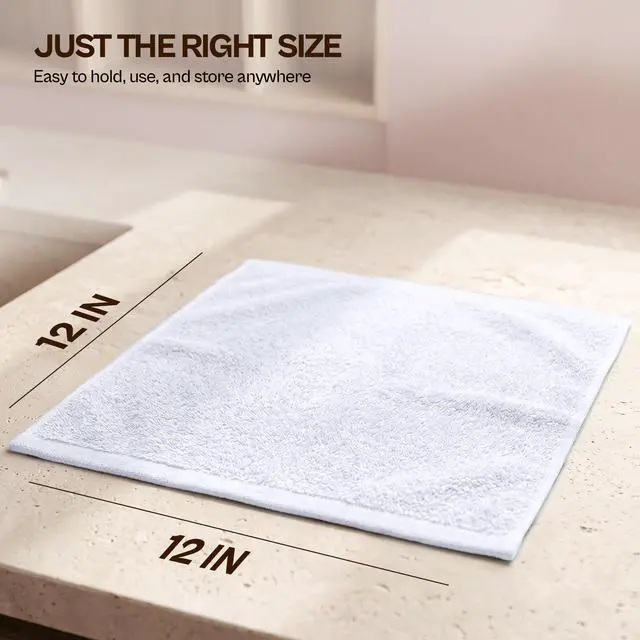 Alt view image 6 of 7 - 12 Pack Washcloths, 12x12 in, 100% Cotton, White