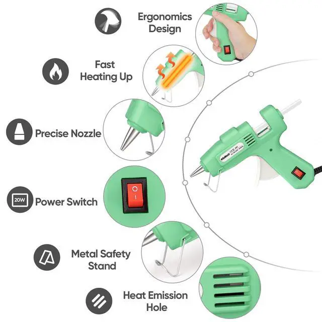 Alt view image 2 of 7 - 20W Mini Hot Glue Gun with 30 Glue Sticks Set, Fast Preheating Hot Glue Gun Kit Heavy Duty Gluegun for Craft, DIY, Repairs (Green)
