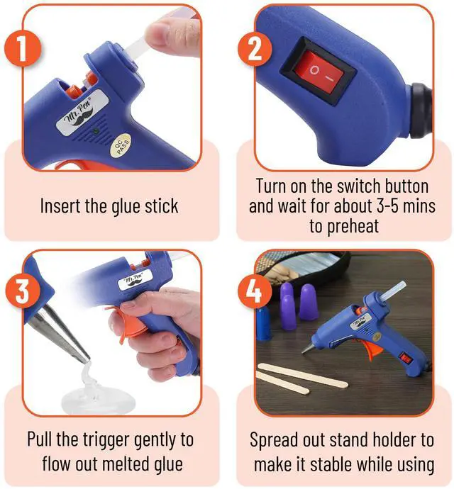 Alt view image 4 of 7 - Mini Hot Glue Gun Kit with 20 Glue Sticks and 20 Popsicle Sticks & | 8 Finger Protector - Fast Preheating Hot Melt Gun, High Temp for School Crafts DIY Arts and Quick Home Repairs