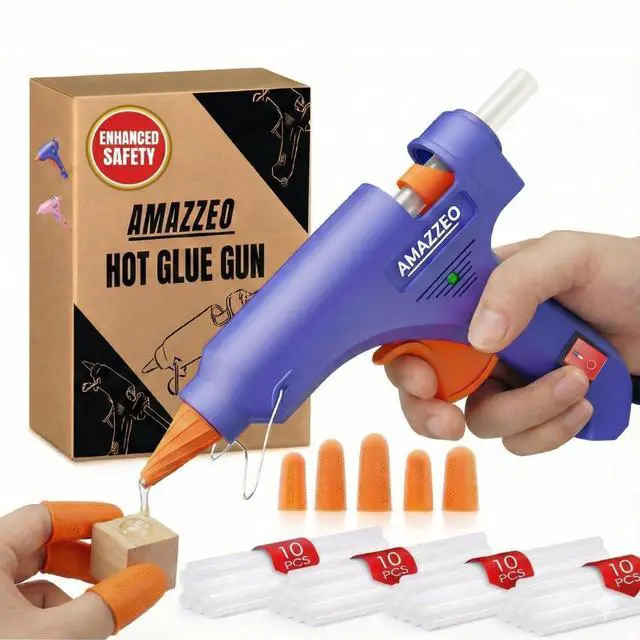Main image of Hot Glue Gun and Sticks Set 40pcs with 5 Fingers Safety Caps