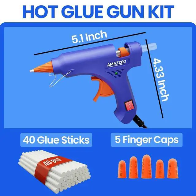 Alt view image 4 of 7 - Hot Glue Gun and Sticks Set 40pcs with 5 Fingers Safety Caps