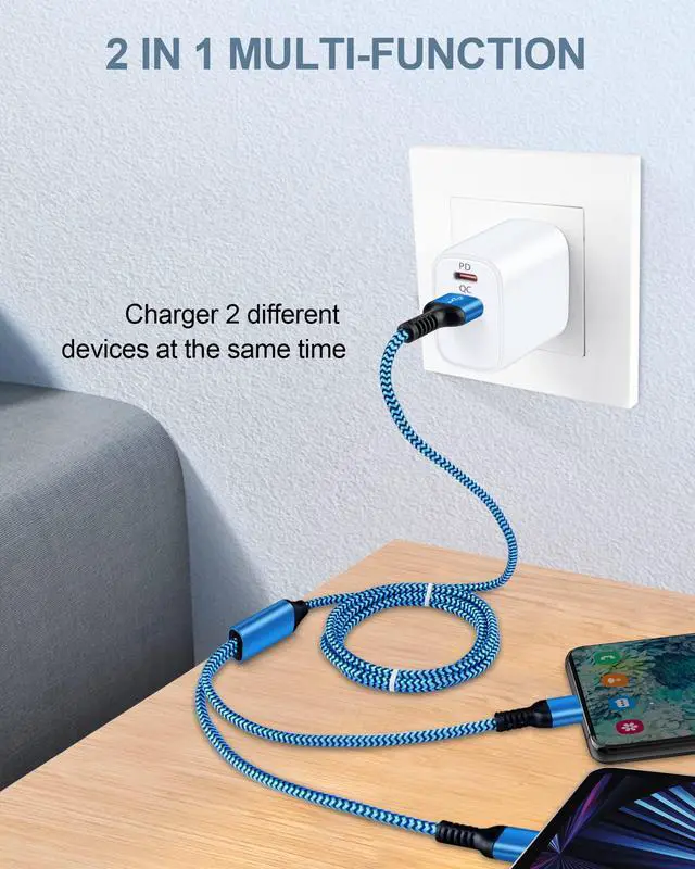 Alt view image 5 of 7 - USB Charger Cable, 2 in 1 USB C and Lightning Charging Cable Cord 4FT | Braided Multiple USB Charging Cable with Type-C/Lightning Port for iPhone 17 16 15 14 Pro Max Plus 13, iPad, Samsung, Google