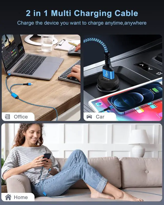 Alt view image 6 of 7 - USB Charger Cable, 2 in 1 USB C and Lightning Charging Cable Cord 4FT | Braided Multiple USB Charging Cable with Type-C/Lightning Port for iPhone 17 16 15 14 Pro Max Plus 13, iPad, Samsung, Google