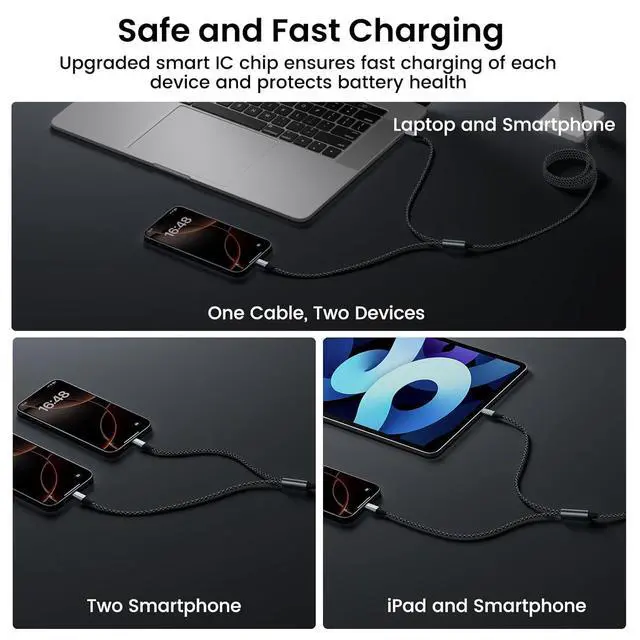 Alt view image 4 of 7 - Multi Charging Cable 5FT, 2 in 1 USB C to USB C Cable 100W Max Fast Charging for iPhone 17/17 Pro/16, MacBook Air/Pro, Samsung Galaxy S26/S25/S24 and More