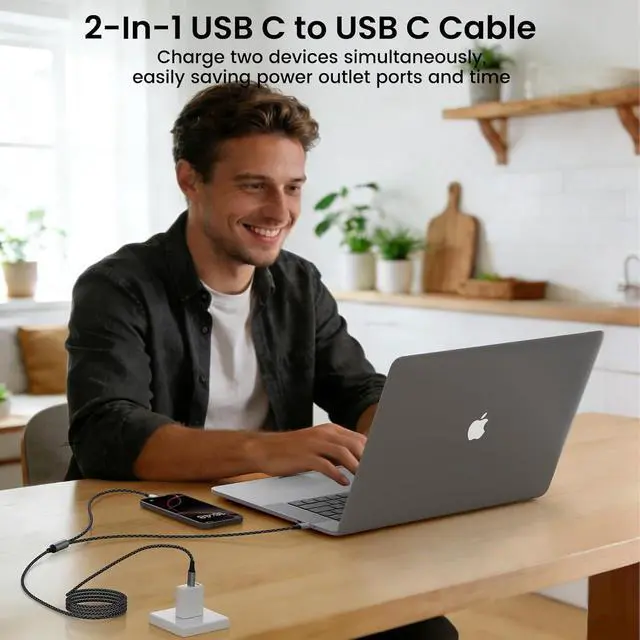 Alt view image 7 of 7 - Multi Charging Cable 5FT, 2 in 1 USB C to USB C Cable 100W Max Fast Charging for iPhone 17/17 Pro/16, MacBook Air/Pro, Samsung Galaxy S26/S25/S24 and More