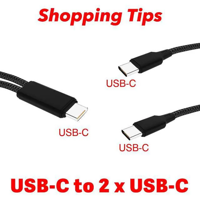 Alt view image 2 of 7 - Dual USB C Charging Cable 4FT Black, Multi 2 in 1 USB-C to Double USB c Cord, Type C Splitter Cable for iPhone 15/15 Pro/15 Pro Max/15 Plus, iPad Pro/Air, Samsung Galaxy S24, Carplay, in Car, Andriod