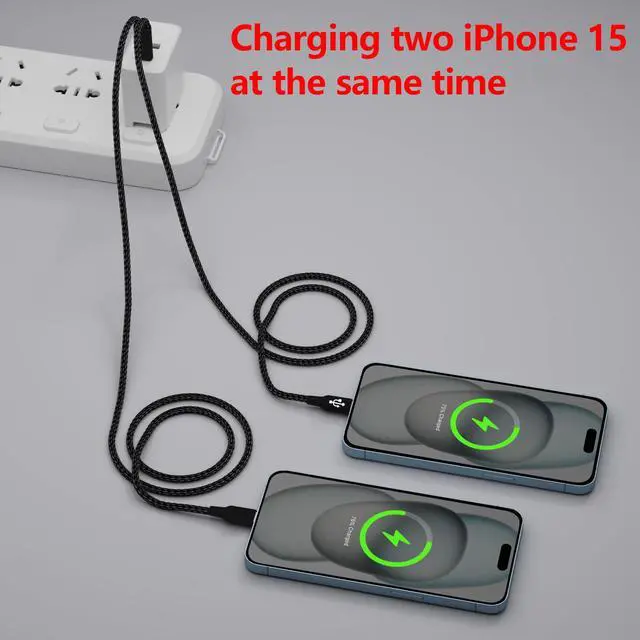 Alt view image 4 of 7 - Dual USB C Charging Cable 4FT Black, Multi 2 in 1 USB-C to Double USB c Cord, Type C Splitter Cable for iPhone 15/15 Pro/15 Pro Max/15 Plus, iPad Pro/Air, Samsung Galaxy S24, Carplay, in Car, Andriod