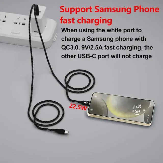 Alt view image 6 of 7 - Dual USB C Charging Cable 4FT Black, Multi 2 in 1 USB-C to Double USB c Cord, Type C Splitter Cable for iPhone 15/15 Pro/15 Pro Max/15 Plus, iPad Pro/Air, Samsung Galaxy S24, Carplay, in Car, Andriod