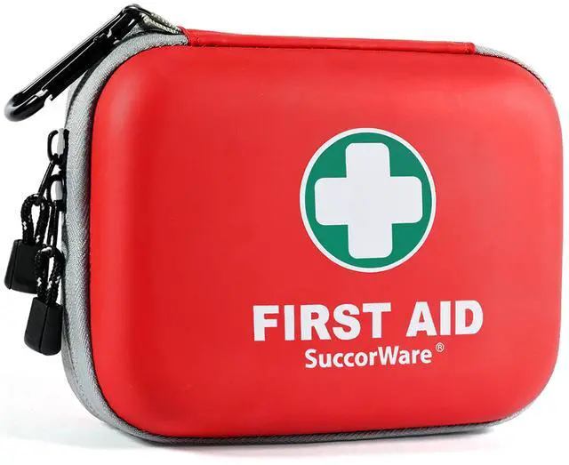 Main image of 150 Pieces Mini First Aid Kit - Small Medical Kit with Hard Shell - Emergency First Aid Kit for Car, Travel, Home, Outdoor, Office, Camping, Hiking (Red)