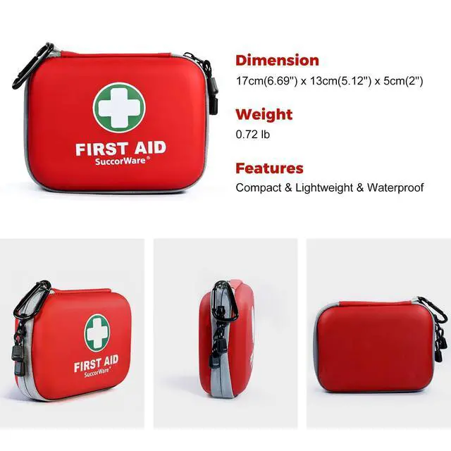 Alt view image 3 of 7 - 150 Pieces Mini First Aid Kit - Small Medical Kit with Hard Shell - Emergency First Aid Kit for Car, Travel, Home, Outdoor, Office, Camping, Hiking (Red)