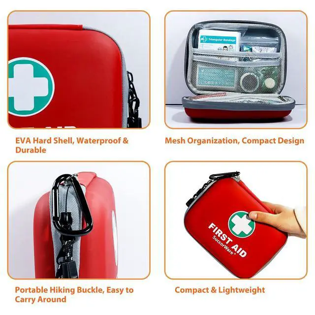 Alt view image 4 of 7 - 150 Pieces Mini First Aid Kit - Small Medical Kit with Hard Shell - Emergency First Aid Kit for Car, Travel, Home, Outdoor, Office, Camping, Hiking (Red)