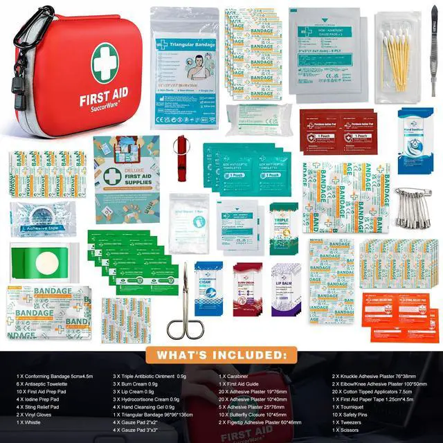 Alt view image 2 of 7 - 150 Pieces Mini First Aid Kit - Small Medical Kit with Hard Shell - Emergency First Aid Kit for Car, Travel, Home, Outdoor, Office, Camping, Hiking (Red)