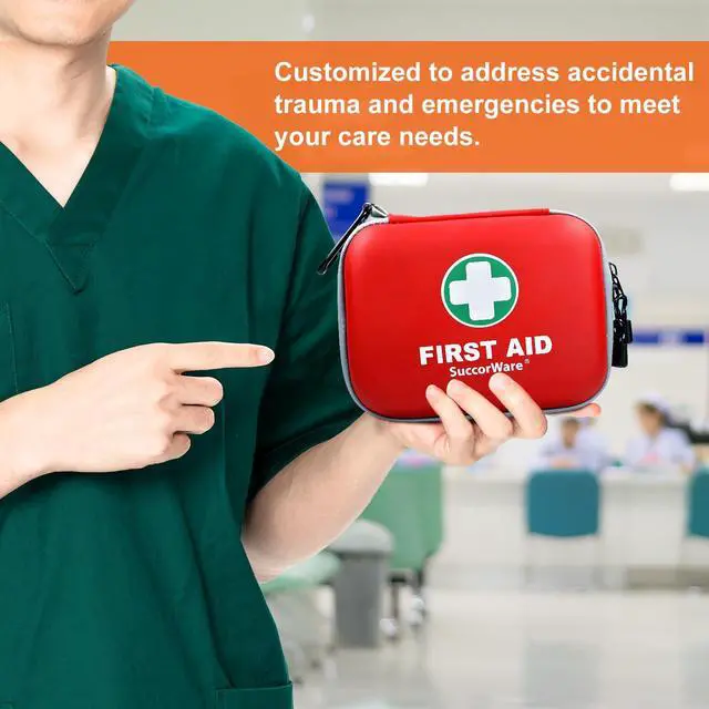 Alt view image 6 of 7 - 150 Pieces Mini First Aid Kit - Small Medical Kit with Hard Shell - Emergency First Aid Kit for Car, Travel, Home, Outdoor, Office, Camping, Hiking (Red)