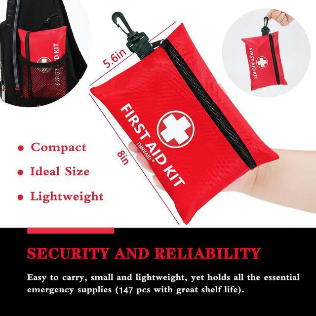 Alt view image 4 of 7 - Mini First Aid Kit - 147 Piece Small First Aid Kit,with Rotatable Buckle Ideal for Cars, Schools, Sports, Homes, Travel, Camping, Hiking