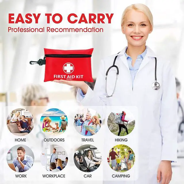 Alt view image 7 of 7 - Mini First Aid Kit - 147 Piece Small First Aid Kit,with Rotatable Buckle Ideal for Cars, Schools, Sports, Homes, Travel, Camping, Hiking