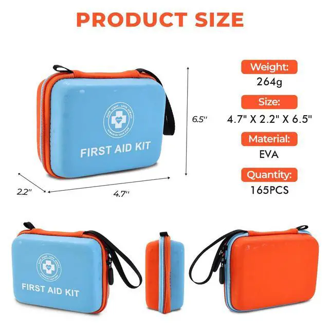 Alt view image 2 of 3 - Small First Aid Kit - 165 Piece Dual-Color Emergency Medical Kit with Hard Shell & Fluorescent Exterior Coating, Emergency First Aid Kit for Home, Car, Travel, Hiking & Outdoor(Blue/Orange)