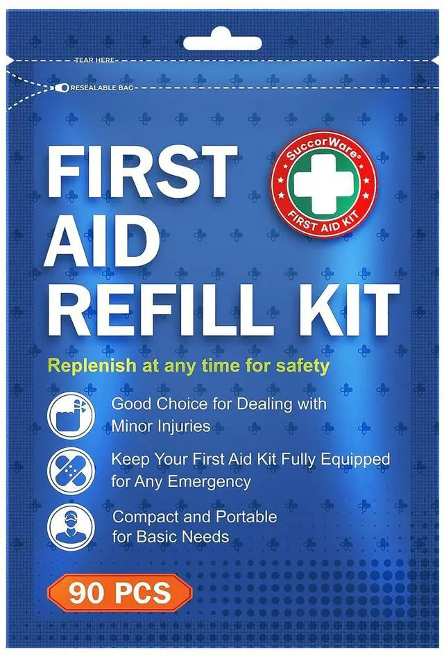 Main image of 90 Pieces First Aid Refill Kit - Wound Care Kit Includes Bandages for Home, Travel, Hiking - Portable Replacement Kit for First Aid Medical Supplies1 Set