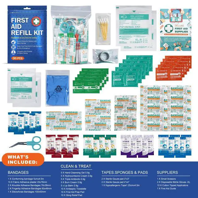 Alt view image 2 of 7 - 90 Pieces First Aid Refill Kit - Wound Care Kit Includes Bandages for Home, Travel, Hiking - Portable Replacement Kit for First Aid Medical Supplies1 Set