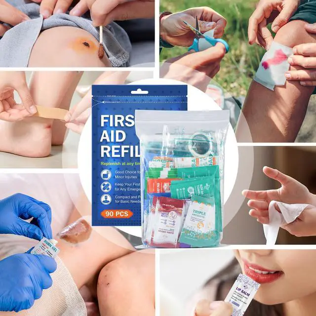 Alt view image 5 of 7 - 90 Pieces First Aid Refill Kit - Wound Care Kit Includes Bandages for Home, Travel, Hiking - Portable Replacement Kit for First Aid Medical Supplies1 Set
