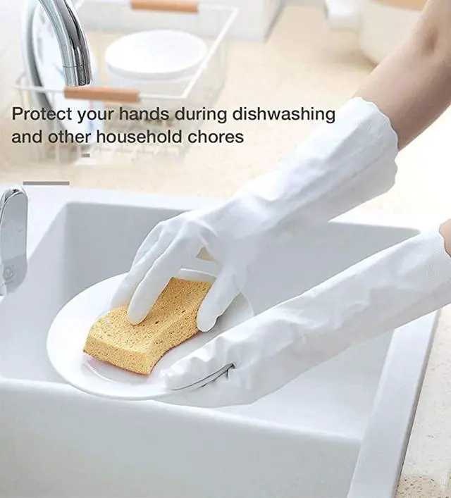 Alt view image 3 of 7 - Pink Cleaning Gloves Latex Free, Cotton Liner, 1 Pair, Medium | Reusable Dishwashing Gloves with Non Slip Embossed Texture, Waterproof Kitchen Gloves for Laundry, Gardening