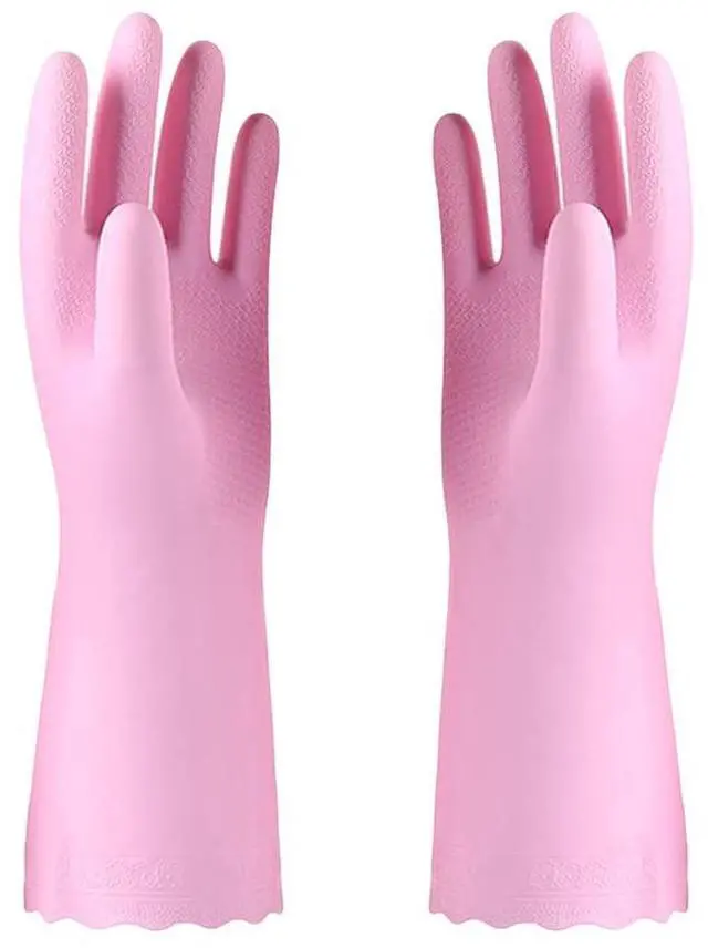 Main image of Pink Cleaning Gloves Latex Free, Cotton Liner, 1 Pair, Medium | Reusable Dishwashing Gloves with Non Slip Embossed Texture, Waterproof Kitchen Gloves for Laundry, Gardening