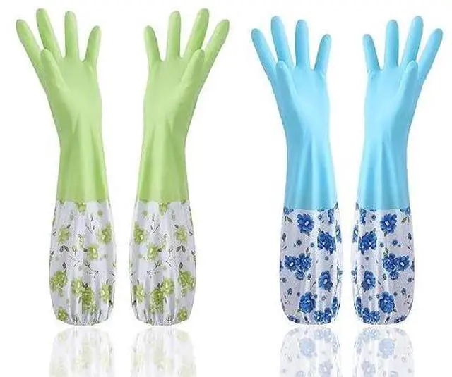 Main image of Reusable Waterproof Household Latex Gloves | Ideal for Kitchen Dishwashing, Laundry, Cleaning, Gardening, and Sanitation | 2 Pairs (Blue & Green)