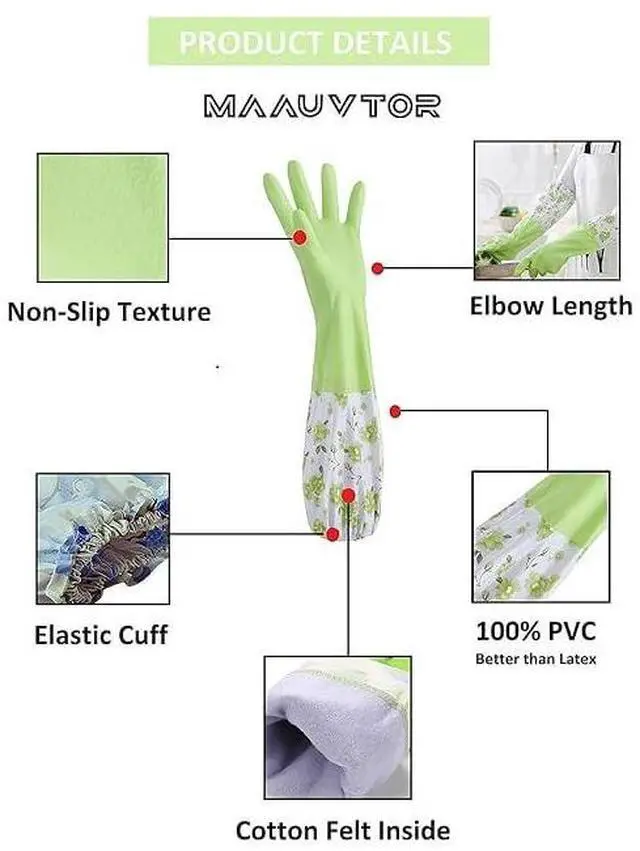 Alt view image 2 of 4 - Reusable Waterproof Household Latex Gloves | Ideal for Kitchen Dishwashing, Laundry, Cleaning, Gardening, and Sanitation | 2 Pairs (Blue & Green)