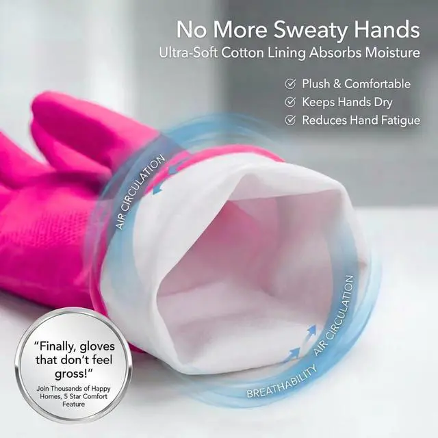 Alt view image 3 of 6 - Natural Rubber Gloves, 6 Pairs Reusable Multi-Purpose Household Cleaning Gloves with Soft Inner Lining, Waterproof & Chemical-Resistant, Cotton Candy, X-Large