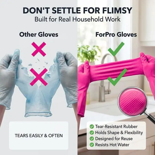 Alt view image 5 of 6 - Natural Rubber Gloves, 6 Pairs Reusable Multi-Purpose Household Cleaning Gloves with Soft Inner Lining, Waterproof & Chemical-Resistant, Cotton Candy, X-Large