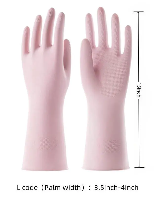 Alt view image 2 of 6 - Pink Non-Slip Waterproof Rubber Cleaning Gloves for Women | 1 Pair, Dish Gloves, Dishwashing, Cotton Liner, Kitchen Bathroom Use