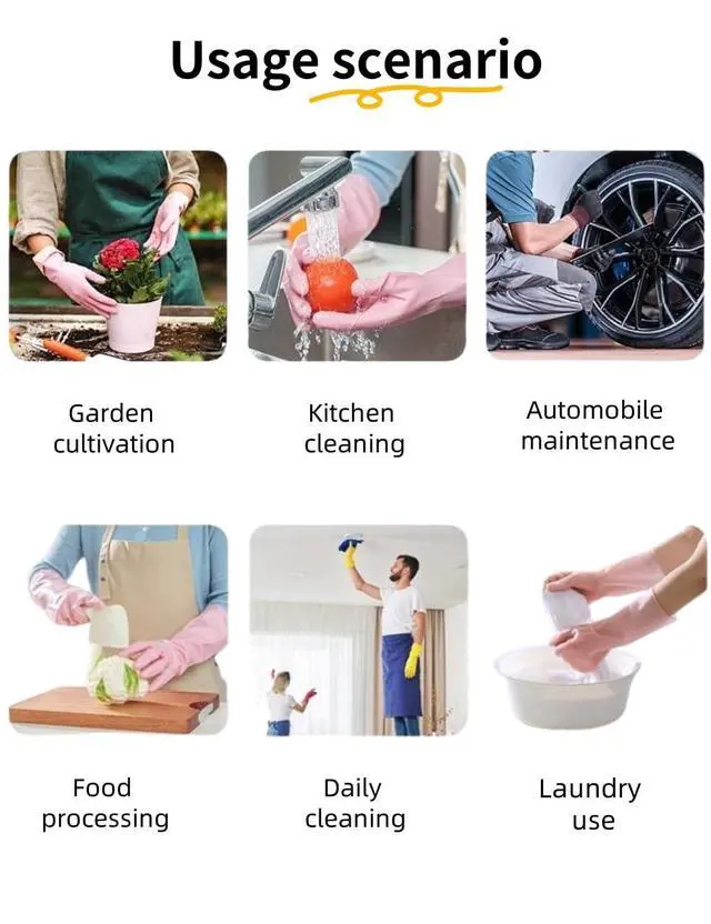 Alt view image 5 of 6 - Pink Non-Slip Waterproof Rubber Cleaning Gloves for Women | 1 Pair, Dish Gloves, Dishwashing, Cotton Liner, Kitchen Bathroom Use