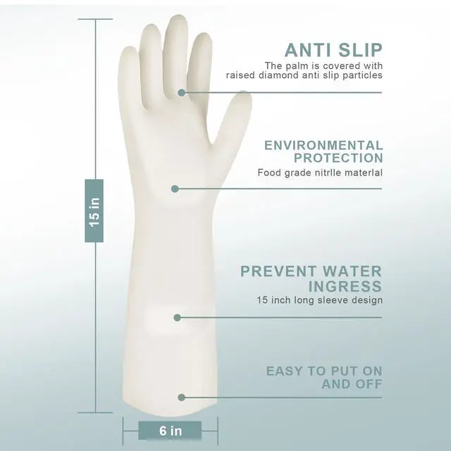 Alt view image 2 of 7 - 2 Pairs, 15 Inches, Nitrile Cleaning Gloves, Kitchen Dishwashing Gloves, Reusable, Durable, Water-Resistant, And Hypoallergenic (Small)