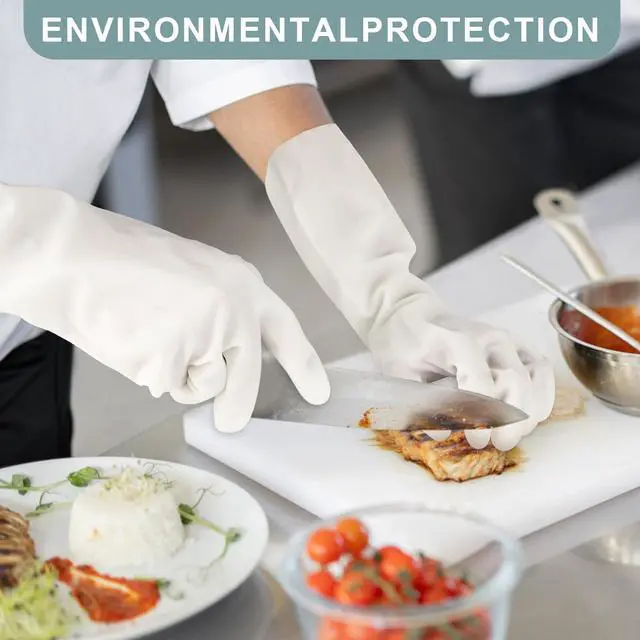 Alt view image 4 of 7 - 2 Pairs, 15 Inches, Nitrile Cleaning Gloves, Kitchen Dishwashing Gloves, Reusable, Durable, Water-Resistant, And Hypoallergenic (Small)