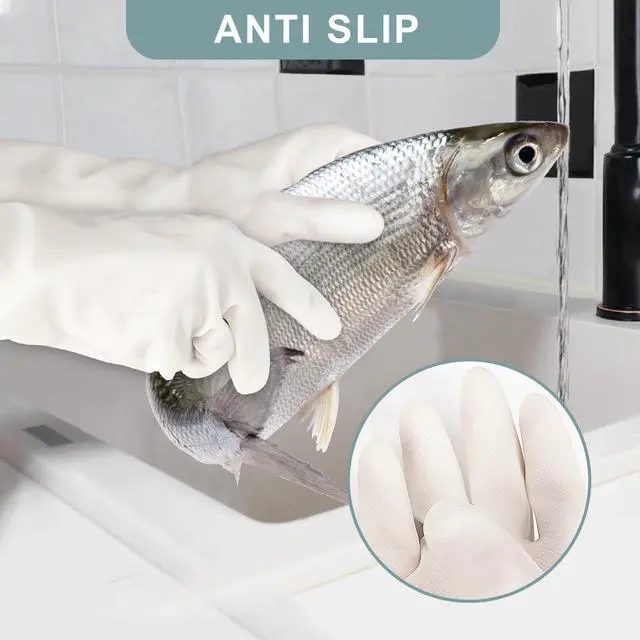 Alt view image 5 of 7 - 2 Pairs, 15 Inches, Nitrile Cleaning Gloves, Kitchen Dishwashing Gloves, Reusable, Durable, Water-Resistant, And Hypoallergenic (Small)