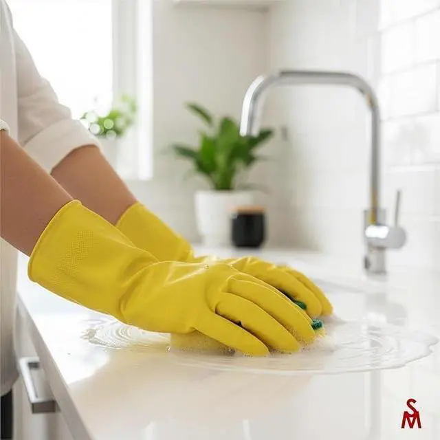 Alt view image 2 of 7 - 3/6 Pairs Cleaning Gloves, Reusable Natural Rubber Dish Gloves, Waterproof Latex Non-Slip Dishwashing Gloves for Kitchen and Household (Large, 3 Pack)