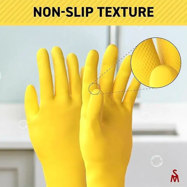 Alt view image 3 of 7 - 3/6 Pairs Cleaning Gloves, Reusable Natural Rubber Dish Gloves, Waterproof Latex Non-Slip Dishwashing Gloves for Kitchen and Household (Large, 3 Pack)