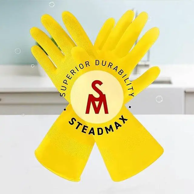 Alt view image 7 of 7 - 3/6 Pairs Cleaning Gloves, Reusable Natural Rubber Dish Gloves, Waterproof Latex Non-Slip Dishwashing Gloves for Kitchen and Household (Large, 3 Pack)