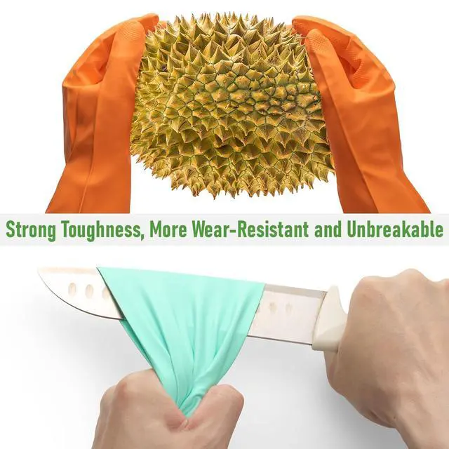 Alt view image 3 of 6 - Rubber Cleaning Dishwashing Kitchen Gloves - 3 Pairs Colorful Dish Gloves for Washing Dishes, Reusable Rubber Gloves, Pink Orange Mint Green (Medium)