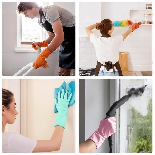 Alt view image 5 of 6 - Rubber Cleaning Dishwashing Kitchen Gloves - 3 Pairs Colorful Dish Gloves for Washing Dishes, Reusable Rubber Gloves, Pink Orange Mint Green (Medium)