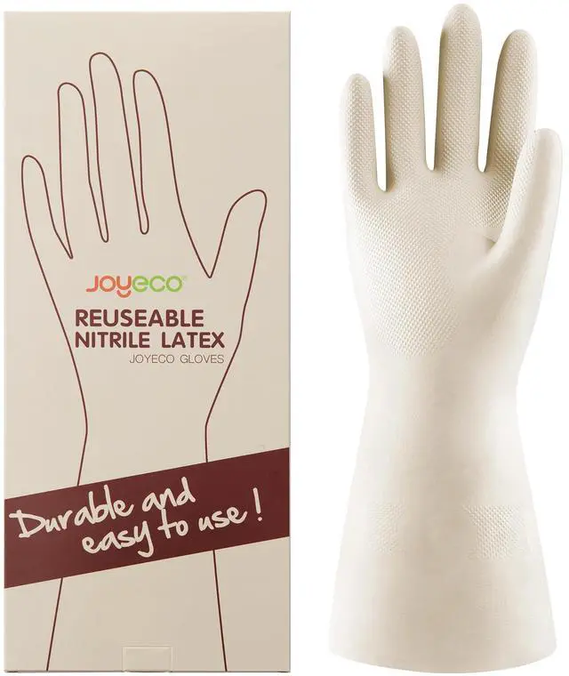 Main image of Cleaning Gloves Dishwashing Kitchen Gloves Reusable Rubber 1 Pairs White, Medium