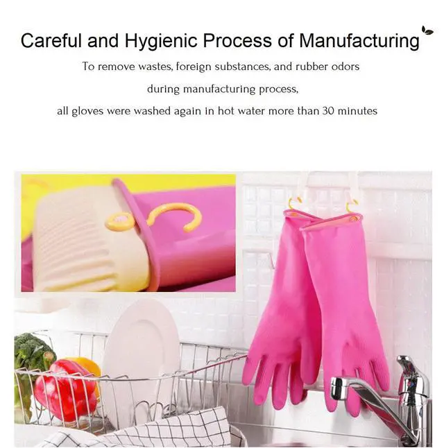 Alt view image 3 of 7 - Reusable Waterproof Household Dishwashing Non-Slip Cleaning Rubber Gloves with Hang-Dry Hook (1 Pair/Medium)