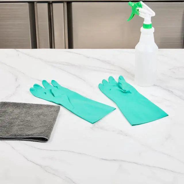 Alt view image 3 of 7 - Clean Tek Professional 15 Mil Small Cleaning Gloves, 1 Pair Of Long Cuff Gloves - Flock Lining, No-Powder, Green Nitrile Chemical Tolerant Gloves, No-Latex, Heavy-Duty Tasks