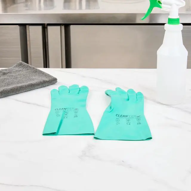 Alt view image 7 of 7 - Clean Tek Professional 15 Mil Small Cleaning Gloves, 1 Pair Of Long Cuff Gloves - Flock Lining, No-Powder, Green Nitrile Chemical Tolerant Gloves, No-Latex, Heavy-Duty Tasks