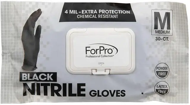 Main image of Disposable Black Nitrile Gloves, 4 Mil, Powder-Free Latex-Free, Chemical Resistant Non-Sterile Food Safe Gloves, Medium, 30 Count, Multi-Purpose for Salon, Medical Exam, Cleaning, Spa & Household Task
