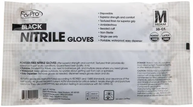 Alt view image 2 of 7 - Disposable Black Nitrile Gloves, 4 Mil, Powder-Free Latex-Free, Chemical Resistant Non-Sterile Food Safe Gloves, Medium, 30 Count, Multi-Purpose for Salon, Medical Exam, Cleaning, Spa & Household Task