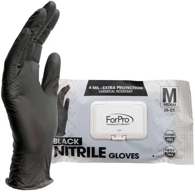 Alt view image 3 of 7 - Disposable Black Nitrile Gloves, 4 Mil, Powder-Free Latex-Free, Chemical Resistant Non-Sterile Food Safe Gloves, Medium, 30 Count, Multi-Purpose for Salon, Medical Exam, Cleaning, Spa & Household Task