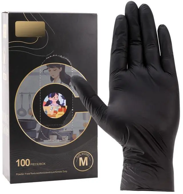 Main image of Ultra-Thick Black Gloves for Kitchen & Cleaning - 100PK Disposable, Food Safe, Chemical Resistant - Heavy-Duty Rubber Gloves for Handling, Sanitation & Safety - Latex-Free, Durable & Comfy